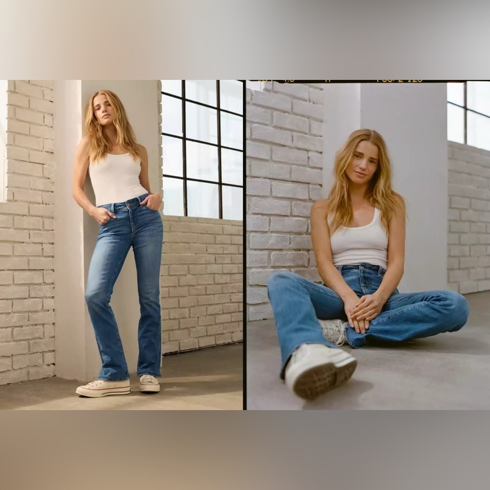 AMERICAN EAGLE OUTFITTERS Sz 10S Kick Boot Jeans Mid Rise Mid Wash NEW W/ TAGS